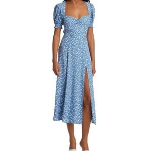 NWT Reformation Lacey Floral Midi Blue Dress 6 $248